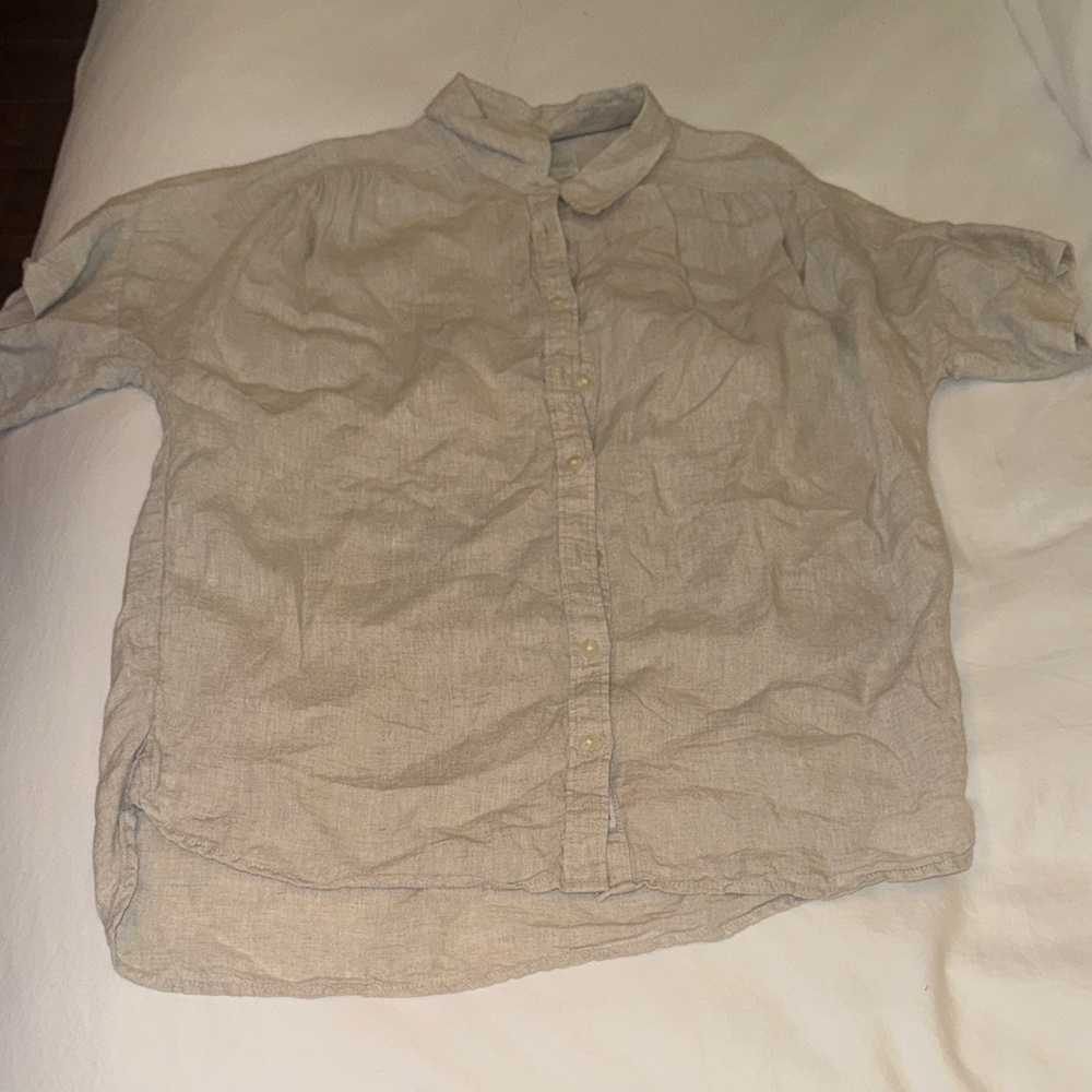 J. Crew Beige Short Sleeve Linen Top
